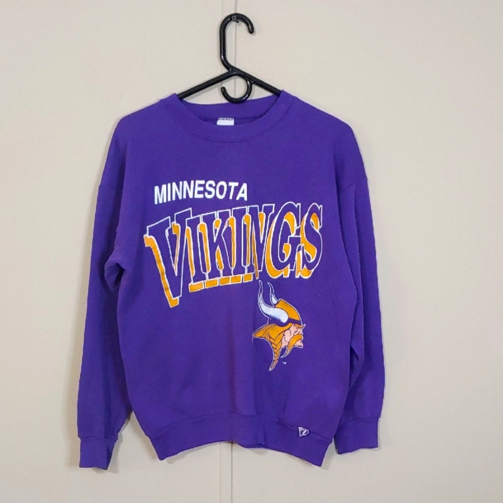 Vintage 90s Minnesota Vikings Sweatshirt Purple Logo 7 Unisex Size XL